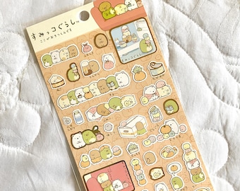 Kawaii San-x Japan Sticker Sheet: Genuine Sumikko Gurashi RARE 2013 Character Midnight Snacks Refrigerator House Mikan Tangerine Fruit Party