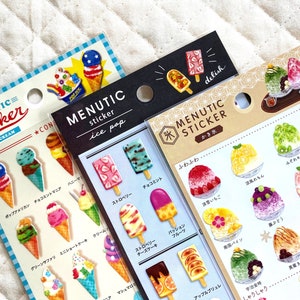 Kawaii Japan Sticker Sheet: Menutic Cafe Frozen Dessert Series Colorful Ice Cream Japanese Shaved Ice Kakigori Ice Pop Fruity Summer Frozen Set (All 3)