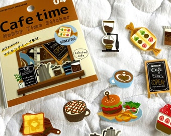 Mind Wave Japan Premium Washi Sticker Flake: Hobby Series - CAFE Special Latte Foam Drip Meeting Plate Sandwich Toast Cake Mocha Miniature