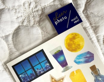 Japan Sticker Sheet Assort:  Sheer Photo Series Japanese NAVY Color Theme Spread Planner Journal Random Photo Mellow Night Fairy Lights Neon