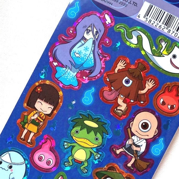 Kawaii Japan sticker Sheet Assort: Tsuchiya Holographic Anime Japan Monsters YOKAI Kappa Ninetales Yurei Tanuki Ghost Obake Spooky halloween