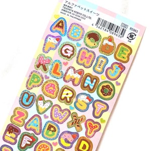 かわいい日本のステッカーシートアソート：土屋ホログラフィッククッキードーナツアルファベットお菓子スペルキッズご褒美言葉とても光沢のある多次元