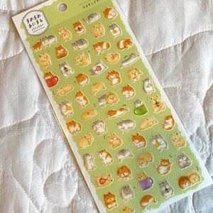 Kawaii Japan Sticker Sheet Assort: Mind Wave MameMame Masking Material HAMSTERS Small Pet Rodent Tan Grey Brown Nibble Stretch Mini image 2