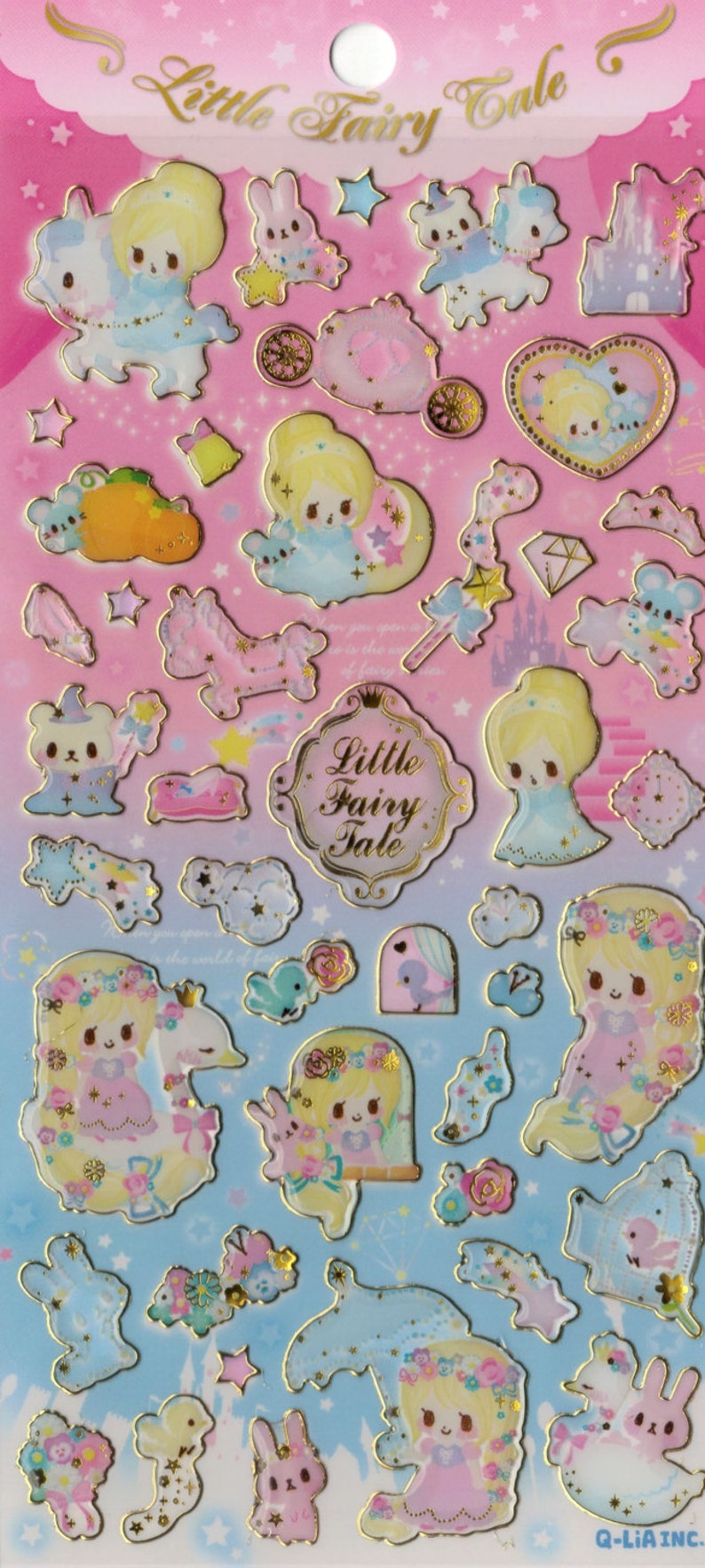 Kawaii Gold Epoxy Sticker Sheet Little Fairy Tale Pastel Etsy