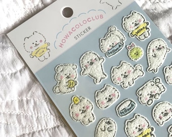 Mind Wave Texture Fuzz Foam Paper Sticker Sheet: Howacoloclub Puppy Seal Fuzzball Furry White Doodle BFF Pets Z