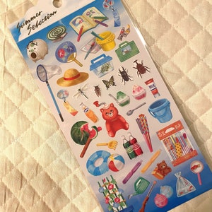 Kawaii Japan Sticker Sheet Assort: Mind Wave Summer 2020 NOSTALGIA Natsukashii Bug Catcher Watermelon Ice Treats Fireworks Homework image 2