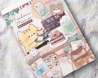 J Kawaii Crux Big Memo Notepad: Playable Craft Activity Memo CAT CAFE Smoothie Tapioca Origami Various Paper Letter Game Activity Crafty