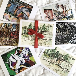 Juego de 6 tarjetas de felicitación coleccionables para artistas: Rudy Autio Montana Wild West Nature River Stones USA Scene SET A