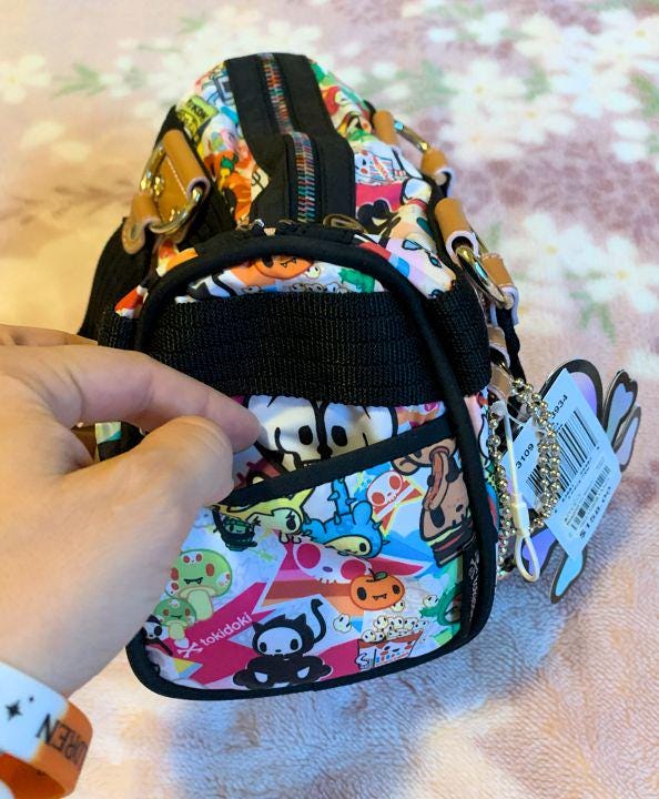 Brand New Vintage 2000s Tokidoki for Le Sportsac Punk Rock Theme Print Geometry Girl Pink White Charcoal Sorriso Cut Near Mint Condition