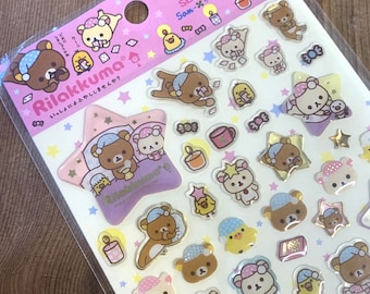 CONDITION NOTE Epoxy Drop Sticker Sheet: Rilakkuma Slumber Party SE97903 Rare Discontinued Bedtime Snack Story Time Tucked In Z