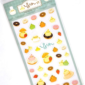 Hoja de pegatinas raras de Japón surtidas: BABY Piyorin Furukawa Love Diseño adorable Dibujos animados Dulces Donas Disfraz Anímate Pollito Pastel