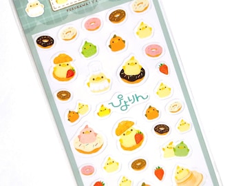 Assortiment de feuilles d'autocollants J Rare Japan : BÉBÉ Piyorin Furukawa Love Adorable Design Dessin Animé Bonbons Donuts Costume Encourager Poussin Pastel