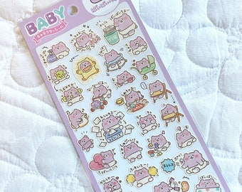 NOVELTY Japan Sticker Sheet Assort:  BABY Bye Bye BEAR Purple Daily Activity Work Costume Cheer up Playing Pastel