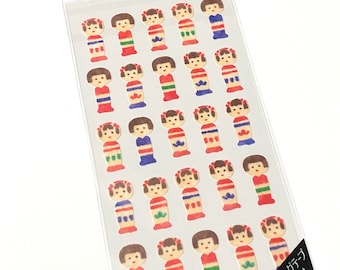 Kawaii Japan Sticker Sheet: Watercolor Texture Masking Seal Series Japan Culture KOKESHI DOLLS Ningyo Asian Girls Geisha Maiko