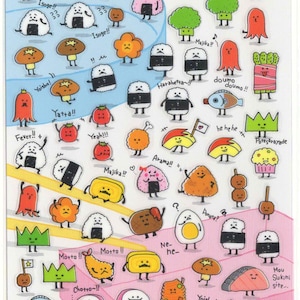 J Kawaii Japão Folha de adesivos sortida: Comida japonesa fofa Derpy Bento Riceball Sushi Monstro Personagens Z