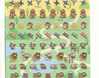 Kawaii Japan Mini Sticker sheet Assort: 2 Sheets Cute Ninja Samurai Hot Spring Old Japan Mini Schedule Stickers Nail Art