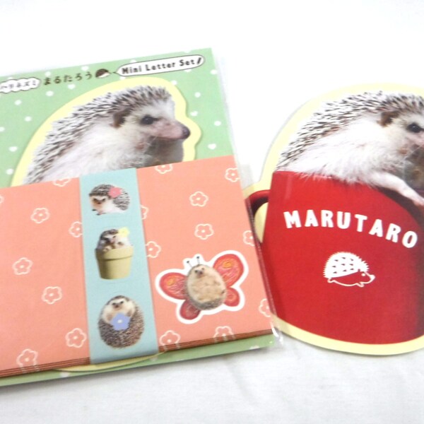 Kawaii Japan Mini Letter Set: Active Corp Japan HEDGEHOG BUTTERFLY Pink African Hedgehog in Mug Garden Girly Sweet Note Scrapbook Collage