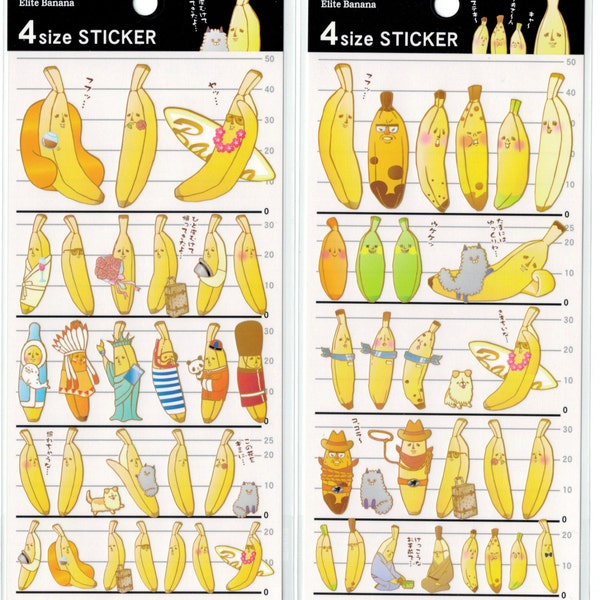 Kawaii Japan sticker Sheet Assort: 4 Sized Elite Banana Character Series Set of 2 Banao for Diy Decoration Planner Schedule Book Yaranaika