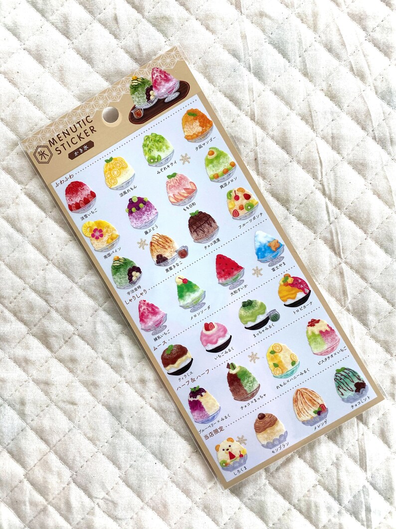 Kawaii Japan Sticker Sheet: Menutic Cafe Frozen Dessert Series Colorful Ice Cream Japanese Shaved Ice Kakigori Ice Pop Fruity Summer Shaved Ice