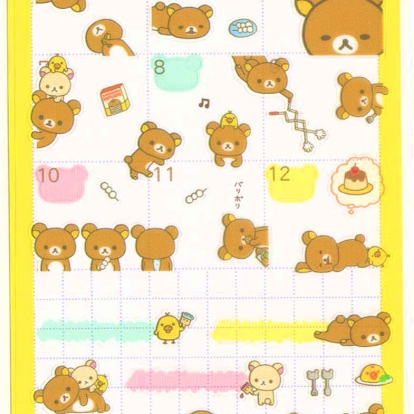Kawaii Japan Aufkleber Blatt einzusortieren: Rilakkuma und Korilakkuma Charakter gelb Zeitplan Planer Aufkleber