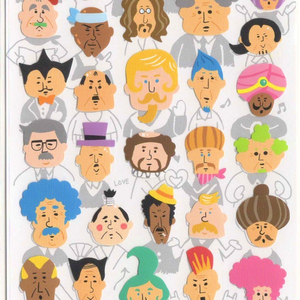 Novelty Japanese Sticker Assort: Kawaii World of Old Farts Wigs Hair Style Novelty Catalogue Many Variety Old Men Funny Cartoon Grandpa