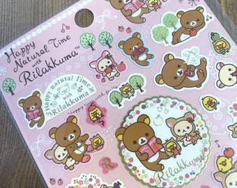 Kawaii Japan Sticker Sheet Assort: Rilakkuma Rare 2010 Woodland Picnic Series Pink Squirrel Mushroom SE03402 Z