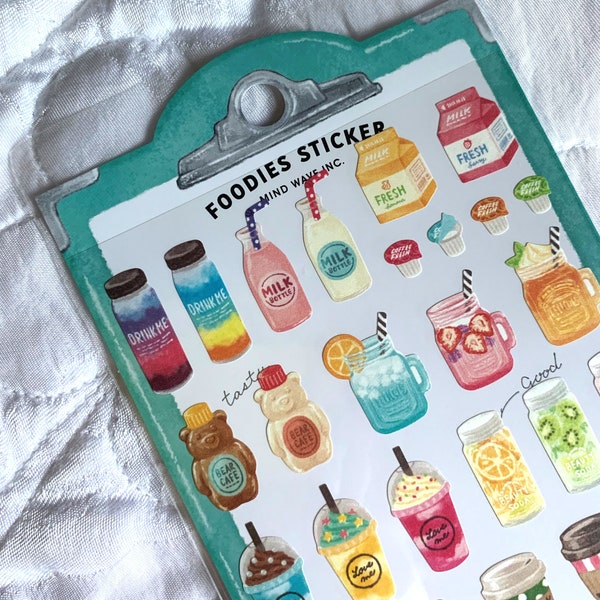 Kawaii Japan Sticker Sheet: Foodies Sticker CONVENIENCE DRINKS Fun Container Flavor Milk Juice Honey Jar Beverage Cool Fruit Marble Soda