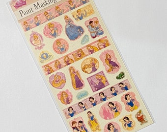 SINGLE SHEET 2015 Kamio Japan Point Masking Series Disney Masking Tape Stickers -Princesses Mix - Cinderella Rapunzel Snow White Friends