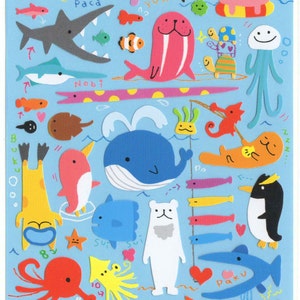 J Kawaii Japón hoja de pegatinas Surtido: Novedad Yuru BIG Fish Ocean Sea Crab Octopus Pegatinas para decoración Diy Planificador de libros RARO