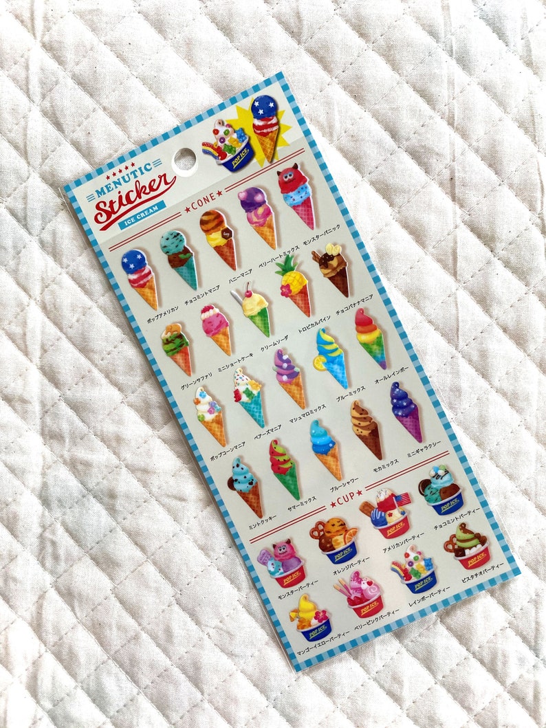 Kawaii Japan Sticker Sheet: Menutic Cafe Frozen Dessert Series Colorful Ice Cream Japanese Shaved Ice Kakigori Ice Pop Fruity Summer Ice Cream