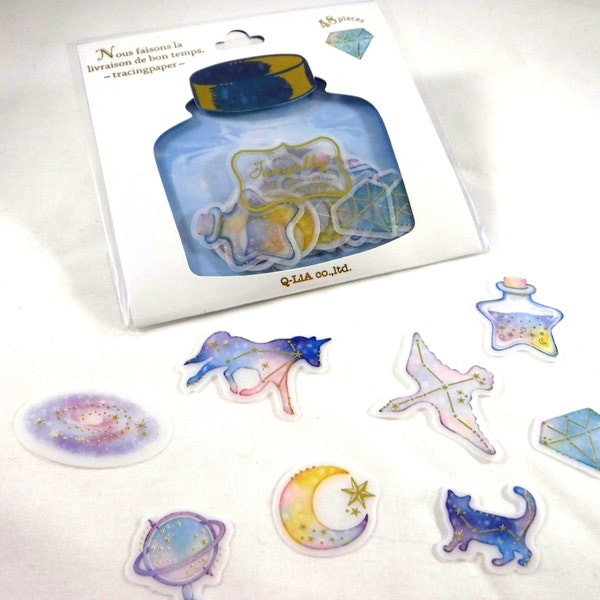 Kawaii Japan Marmelade Gelee gemischt Größe Transparentpapier Schneeflocken Aufkleber: GALAXY Space extraterrestrische Konstellationen Sternen Unicorn Cat Diamond Moon