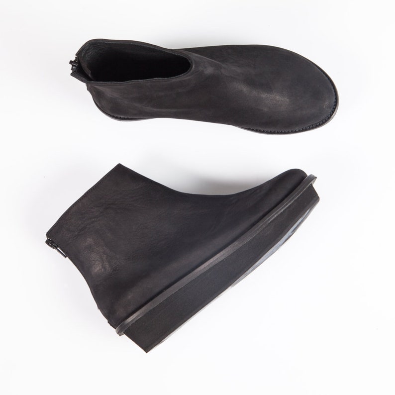Stylish Wedge Boots Designer Handmade Shoes Black Ankle Booties Geometric Shoes Women/'s Platform Boots