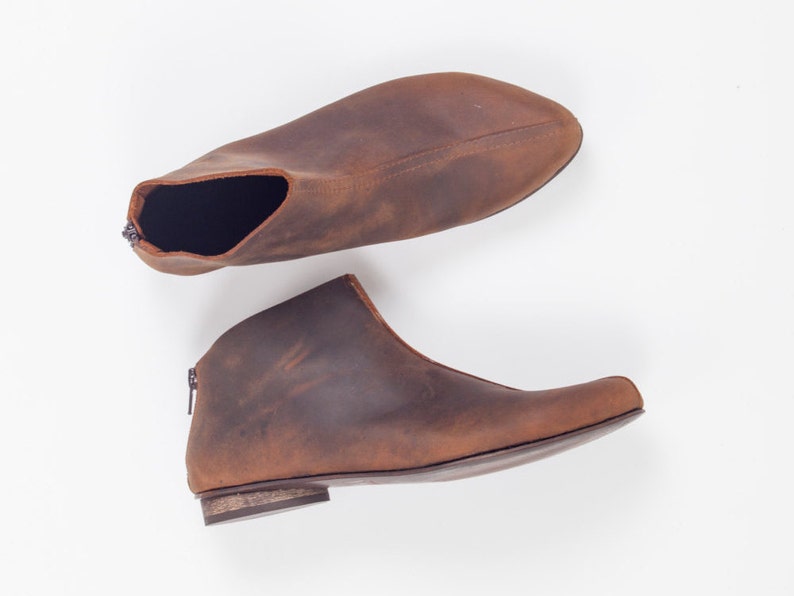 Brown Leather Ankle Boots Ladies Low Cut Leather Booties Cool Boho Flat Boots Everyday Winter Shoes
