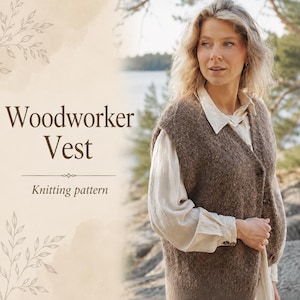 Woodworker Vest Knitting Pattern PDF, Women Button Front Waistcoat, Cozy V Neck Sleeveless Cardigan, Instant Download XS-3XL DIY Knit Guide