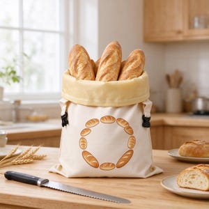Customized patterns,Linen Bread Bag With Removable Beeswax Liner, Double Sided Bread Print, 43×33cm, Reusable Zero Waste Bread Storage Bag