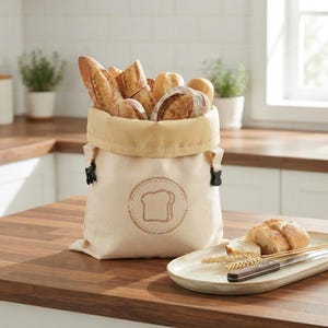 Customized patterns,Reusable Linen Bread Bag With Removable Beeswax Liner, Plastic Free Artisan Bread Storage Bag, Farmhouse Wheat Print