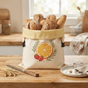Diseños personalizados, pan de lino con fresas cítricas y bolsa de cera de abejas extraíble, almacenamiento de masa madre sin plástico, cocina de estilo rústico para inauguración de casa.
