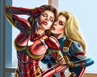 13x17 Signed Ms Iron Man and Ms Captain America Civil War Make Love Print by Sandra Chang-Adair