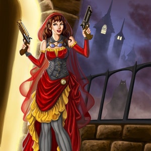 8x10 Signed Steampunk Little Red Riding Hood with Pistols Print image 1