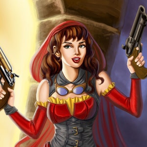 8x10 Signed Steampunk Little Red Riding Hood with Pistols Print image 4