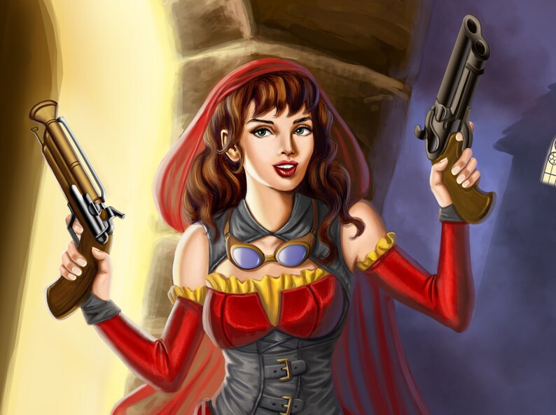 8x10 Signed Steampunk Little Red Riding Hood with Pistols Print image 4