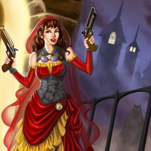 8x10 Signed Steampunk Little Red Riding Hood with Pistols Print image 3