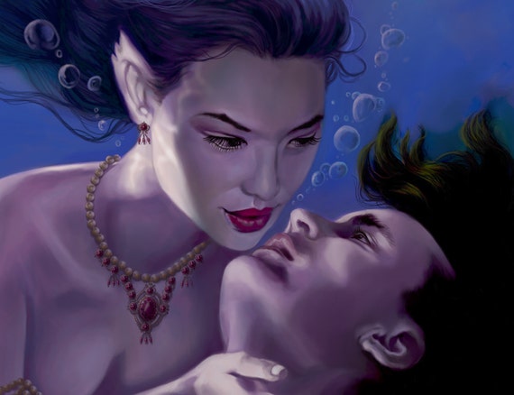 新田恵海　the betty nymph Sea Nymph Kiss Art Print: Romantic Sailor Rescue by Sandra Chang