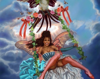13x17 Signed African American Faerie on a Swing Print