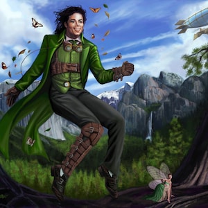 13x17 Artist-Signed Steampunk Michael Jackson Peter Pan and Tinkerbell Print by Sandra Chang-Adair