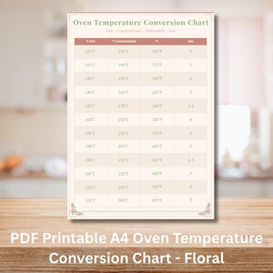 Tabella di conversione della temperatura del forno / PDF stampabile per la cottura al forno per i pasticceri casalinghi / Guida alla cucina