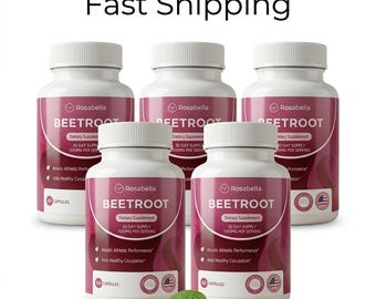 5 Bottles Rosabella Organic Beetroot Capsules (300 Count) - Circulation, Immunity, Sleep, Energy, Detox, Packing& Stamina Support