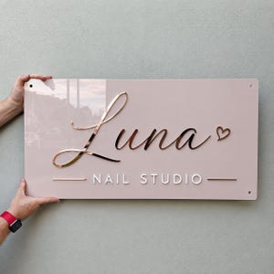Custom Acrylic Nail Studio Sign | 3D Acrylic Beauty Bar Sign | Rectangular 3D Business Office Logo Sign | Acrylic Logo Wall Art