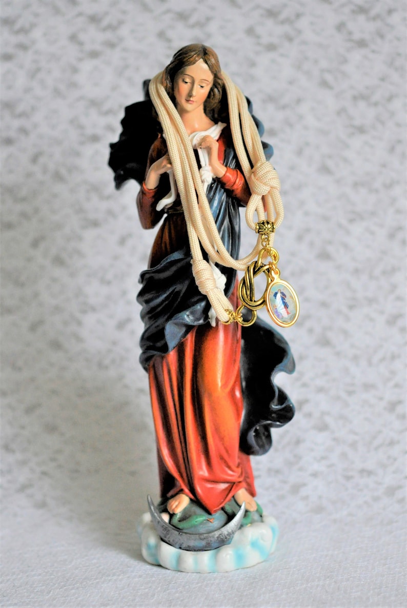 knot clasp gold tone medal /& prayer Mary Undoer of Knots Cord Bracelet with two adjustable knots