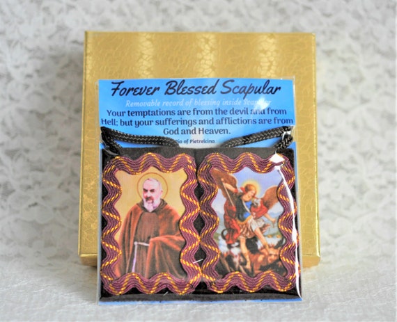 Padre Pio Archangel Michael Brown Scapular With Quote And Etsy